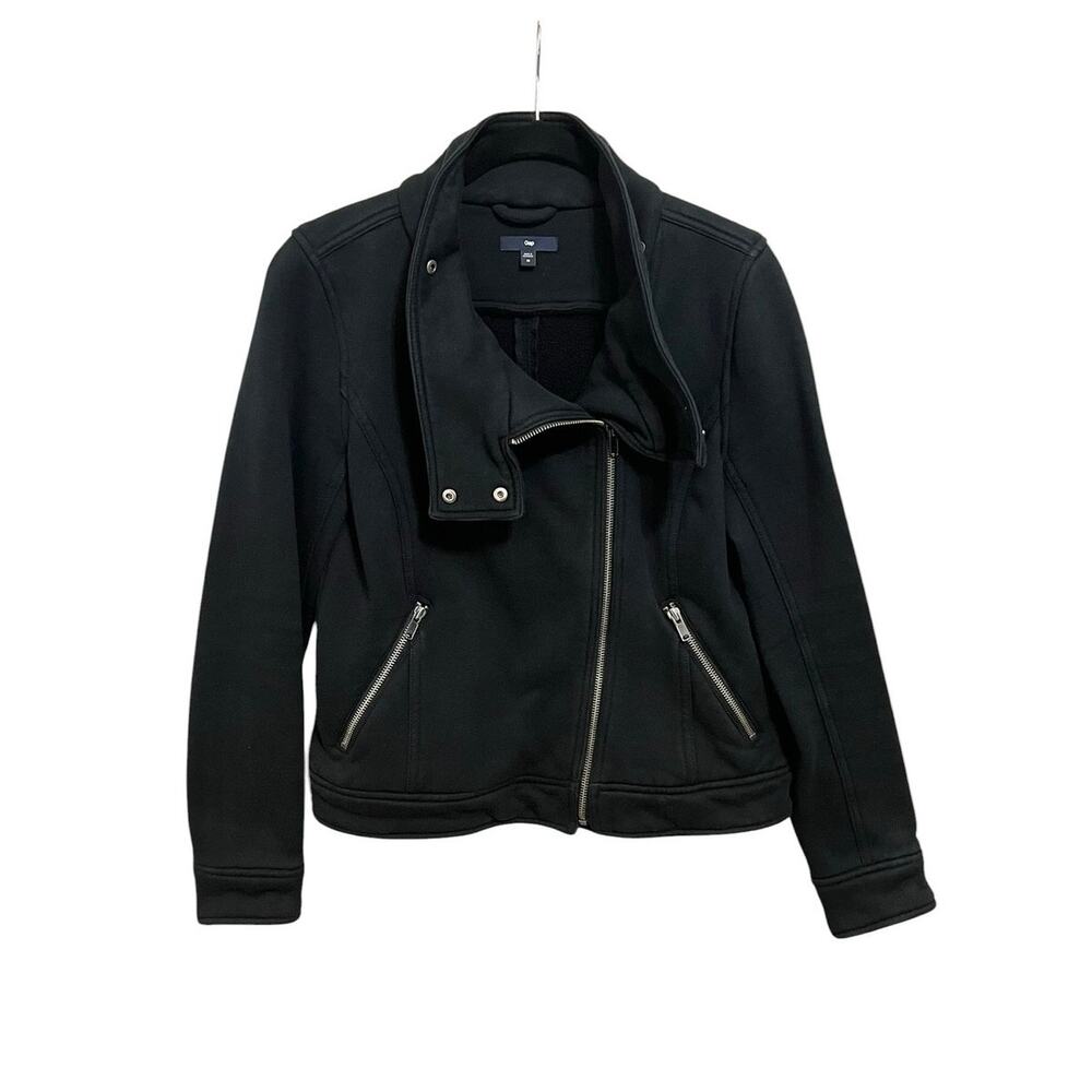 Gap Y2K Black Biker Punk Fleece Zip Casual Chic Moto Jacket Womens Sz M